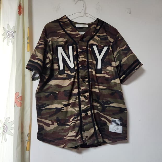NY 카모 밀리터리 야구 셔츠  반팔티 S