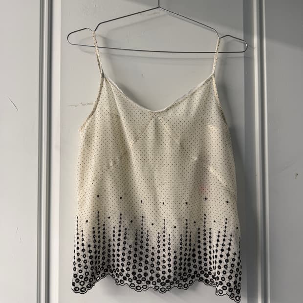 일본빈티지 도트 레이스 슬리브리스 