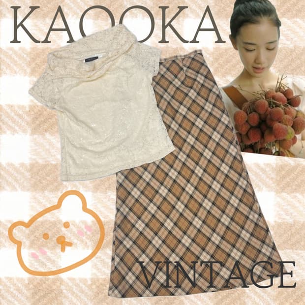 🥨라떼갸루 블라우스 체크 스커트 코디세트🥨 봄여름 블라우스 롱스커트 