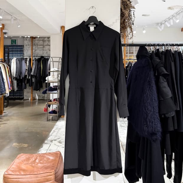 질샌더 블랙 롱 폴리에스터 셔츠 원피스