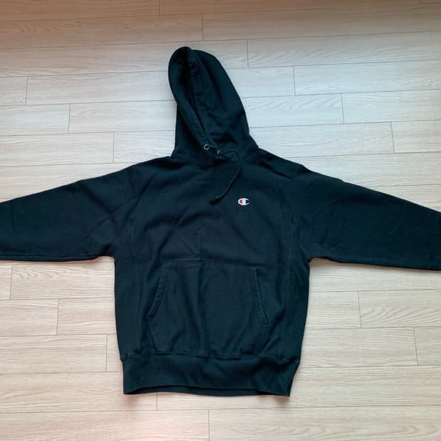 챔피온 리버스 위브 블랙 후드티 M