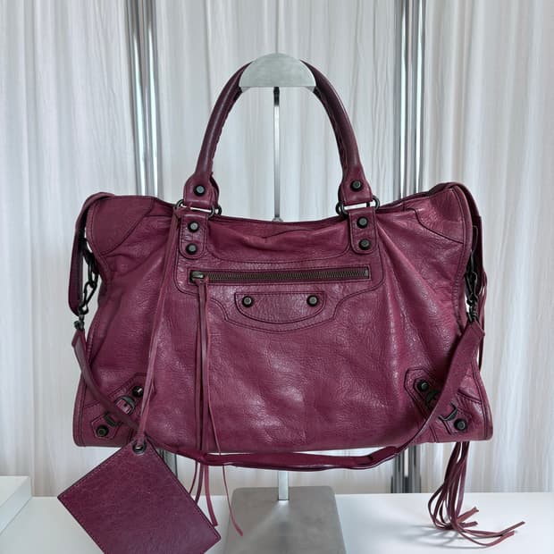 발렌시아가 시티 모터백 미디움 버건디