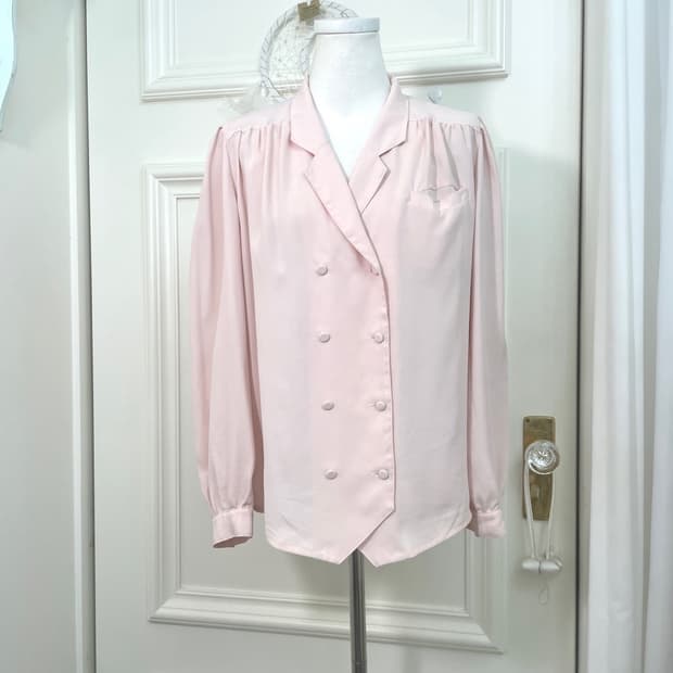 coral double shirring puff blouse