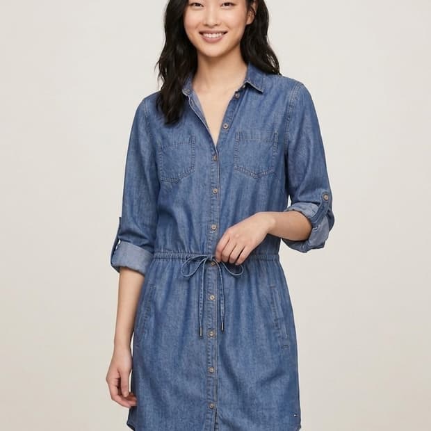 🌿봄코디 | 타미힐피거 데님 셔츠 원피스 55 | 허리라인 예쁜 벨트세