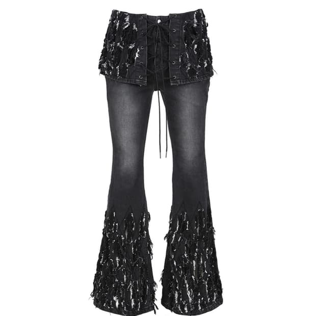 ADSB 앤더슨벨 우먼 디스트로이드 뷔스티에 데님 진 블랙