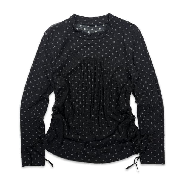 빈티지 블랙 도트 셔링 레이어드티