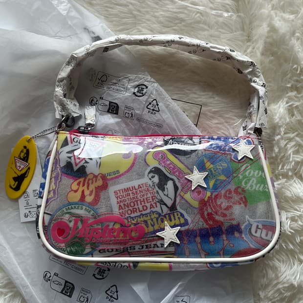 (새상품) 히스테릭 글래머 X 게스 진스 프린티드 바게트 백 숄더 백