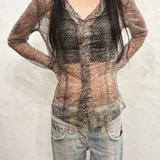 지안프랑코 페레 스네이크스킨 시스루 실크 셔츠