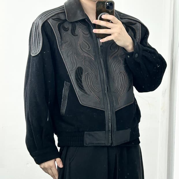 Redox 레더 믹스드 모직 자켓