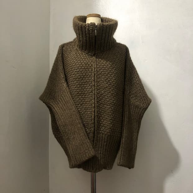 ELLEN TRACY 카키 브라운 하이넥 가오리 니트 집업