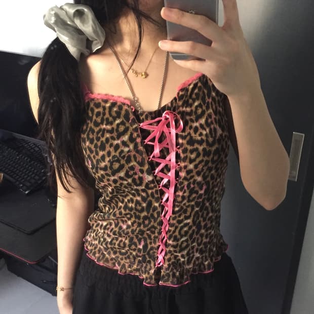 Indio 레오파드 갸루 레이스 나시  