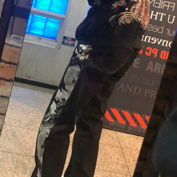 카라쿠리타마시 흑청 데님 팬츠