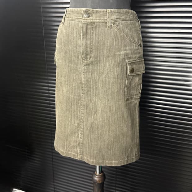 MK KLEIN+ 베이지 브라운 샌드 워싱 데님 카고 치마 스커트 26