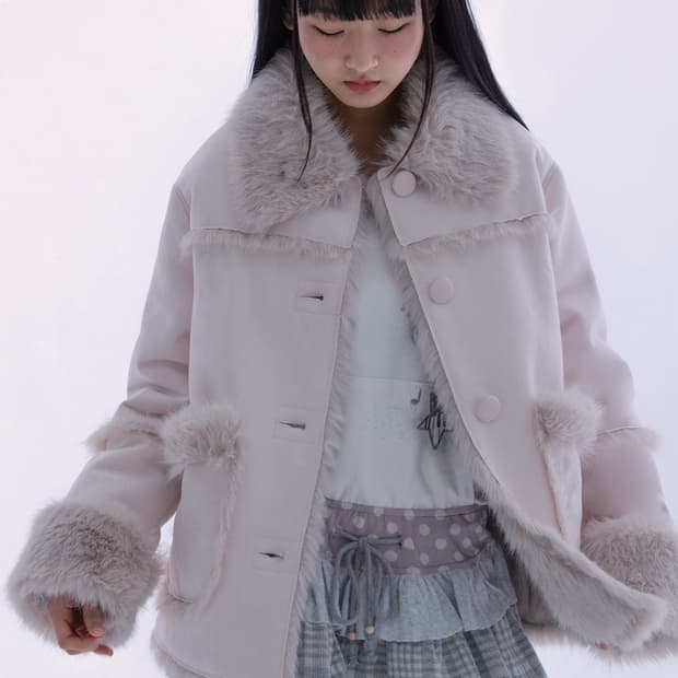 허그유어스킨 시어링 무스탕 자켓 핑크