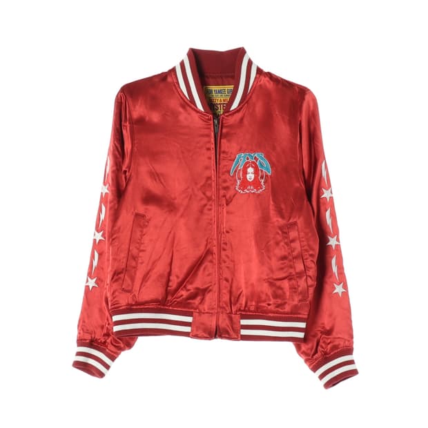 (새상품)[M]히스테릭글래머 새틴 레드 자수 스카잔 블루종 점퍼
