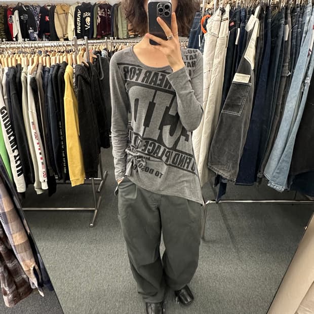 L)Sorridere vintage 여성 레터링 프린팅 긴팔