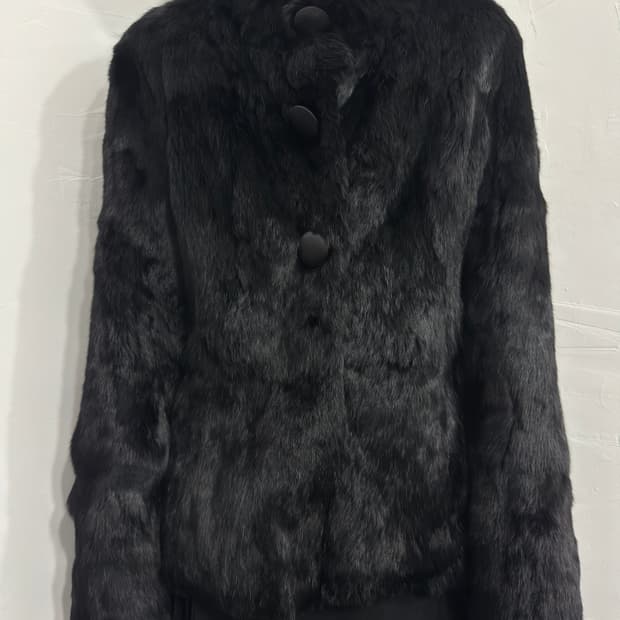 black rabbit fur button jacket