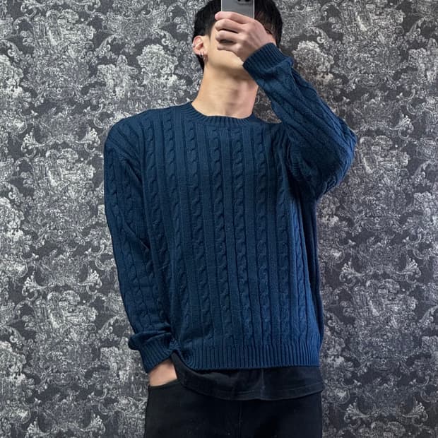 vintage  빈티지 꽈배기 네이비 니트