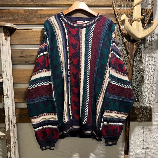 [M]90's Disney 디즈니 미키마우스 멀티컬러 케이블 니트