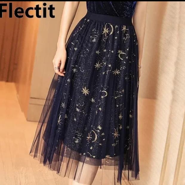 빈티지 별무늬 별자리 금실 자수 샤스커트