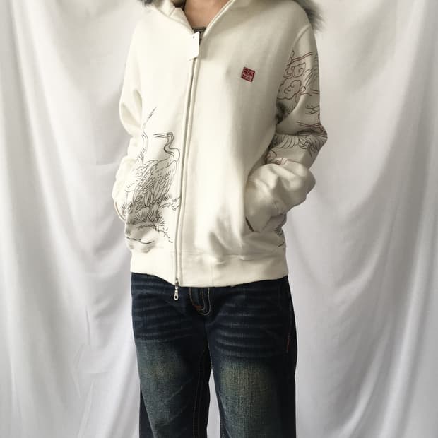 Fake fur hood oriental hood zip up