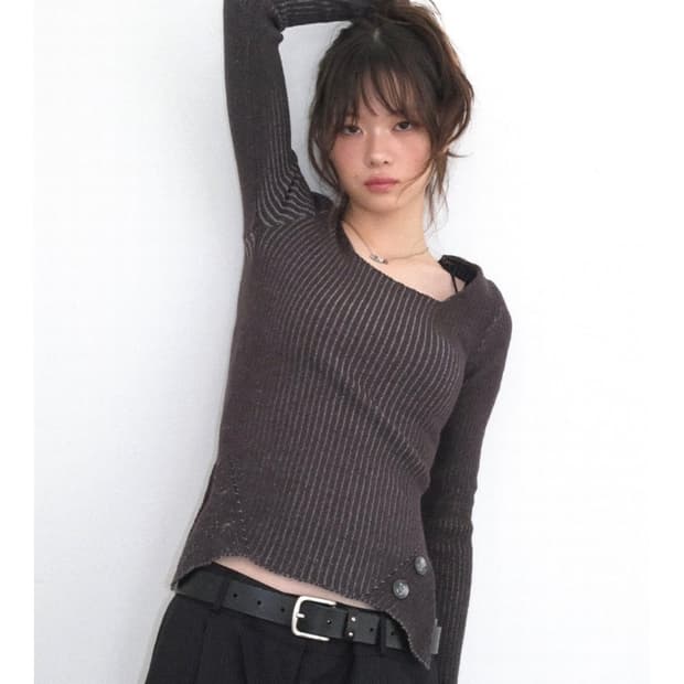 ason 애즈온 square twim knit 스퀘어 트임 니트 블랙