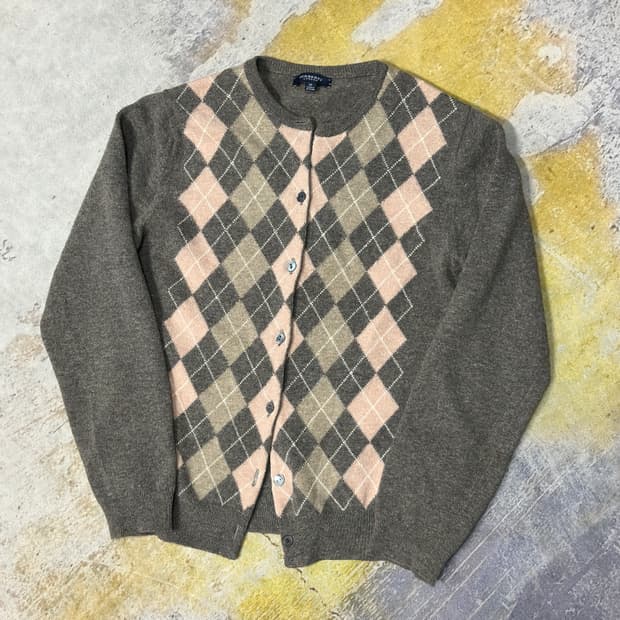 버버리 램스울 아가일 니트 가디건