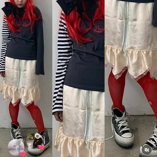 샵페어리 새틴 미디 스커트 