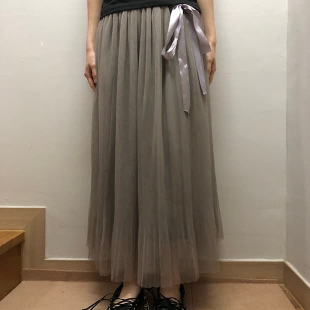 빈티지 그레이 리본 레이스 롱 스커트