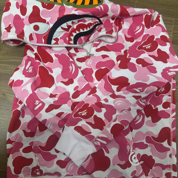 베이프 핑크 카모 샤크 후드집업 m