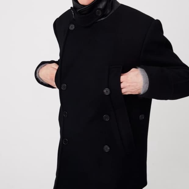 문선 2-Way Double Pocket Pea Coat / Black