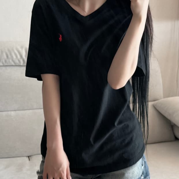폴로 랄프로렌 V넥 블랙 레드 반팔