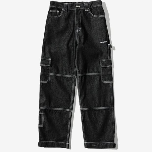RDVZ 스티치 포인트 데님 팬츠 블랙 L