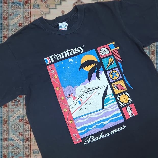 90s 빈티지 True Fan 바하마 크루즈 더블스티치 티셔츠 M
