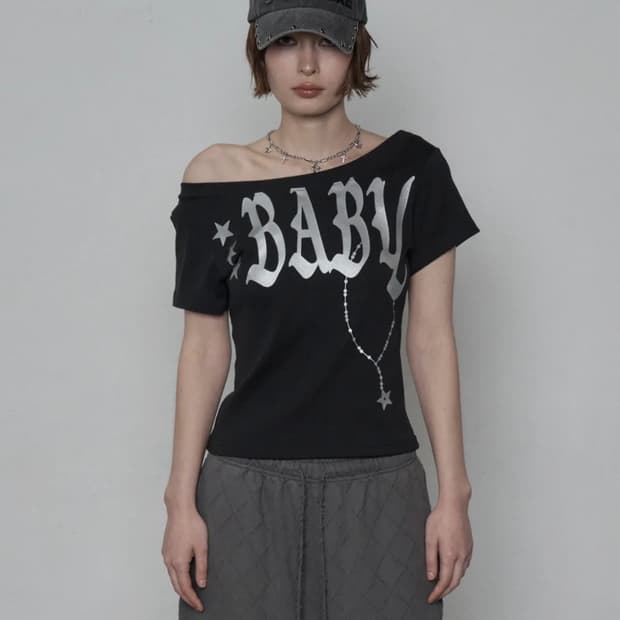 BABY WIDE NECK TOP / BLACK