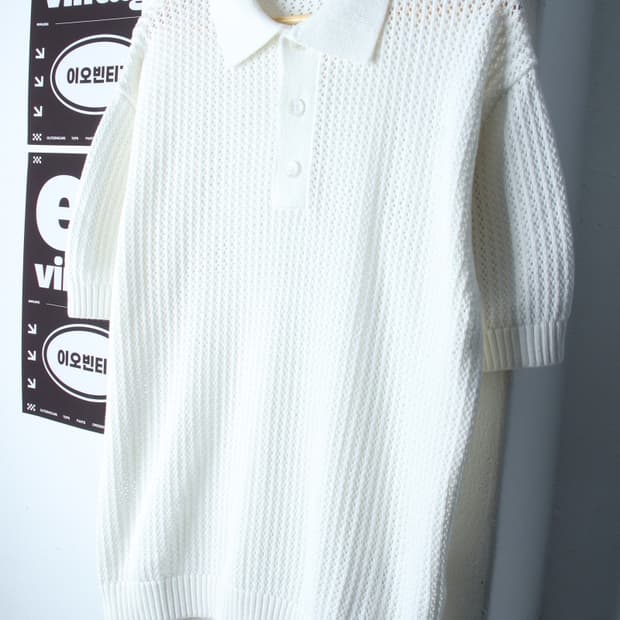 (L-XL) 미나브 반팔 카라 티셔츠 니트 시스루 화이트-H33605