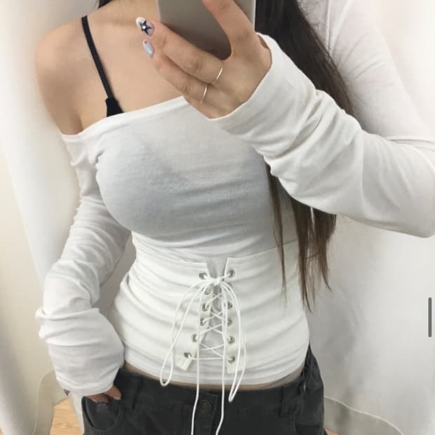 코르셋 오프숄더 긴팔티