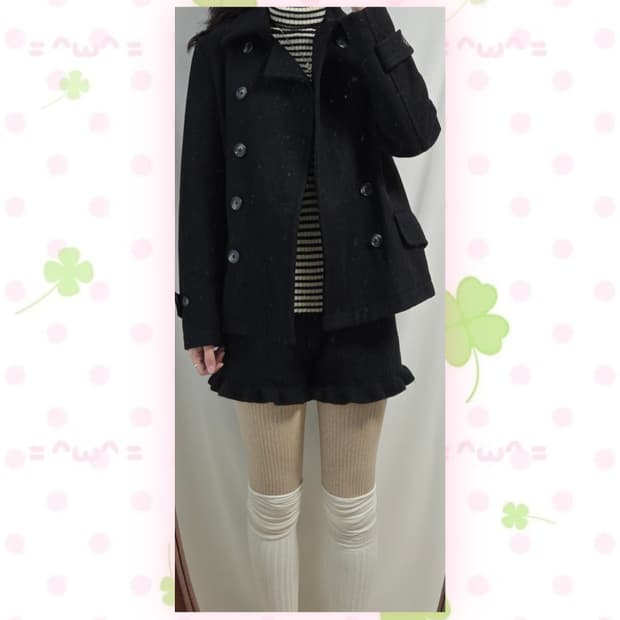 블랙 5더블버튼 울혼방 코트