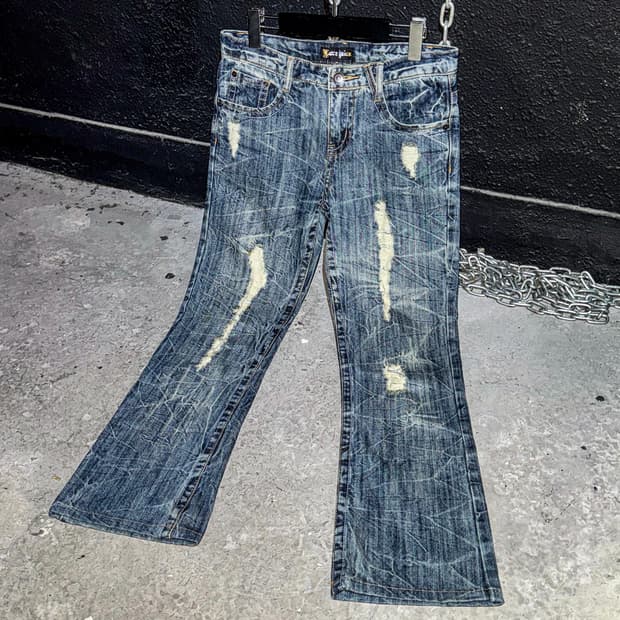 Wing Graphic Distressed Denim