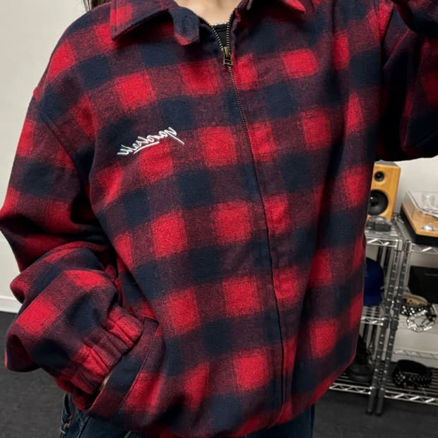 빈티지 플란넬 울 체크 퀼팅 점퍼