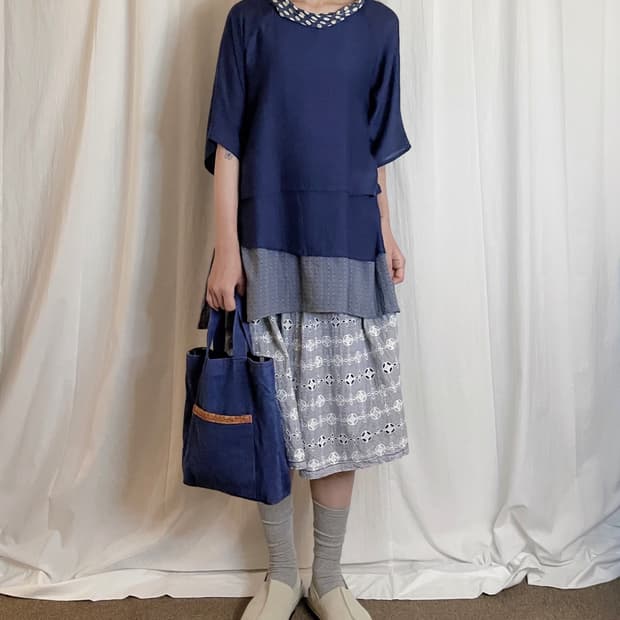 Layered Scarf Point Tshirt - Indigo Blue