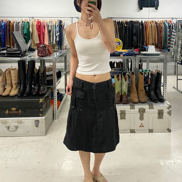 BURBERRY denim skirt 버버리 데님 미디스커트