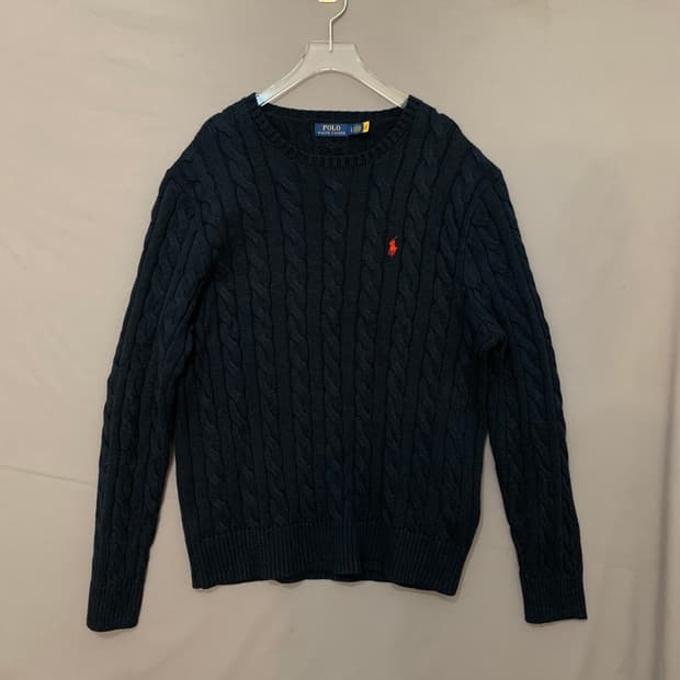 L 폴로랄프로렌 신형 QR 꽈배기 케이블 네이비 니트