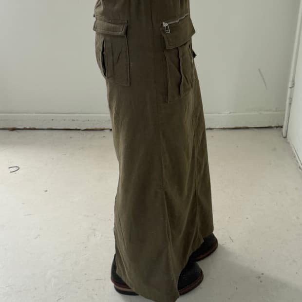 일본빈티지 카키 카고 롱스커트