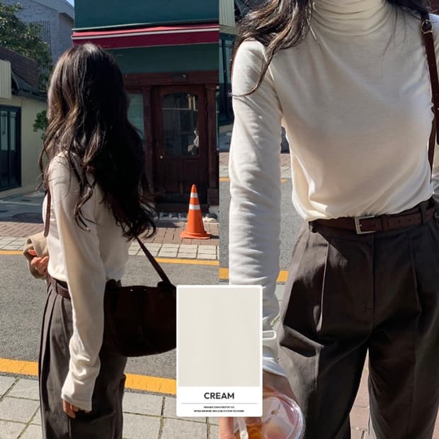 (미개봉, 새상품, 1+1) 슬로우앤드 쫀쫀기모 터틀넥 티셔츠 목폴라