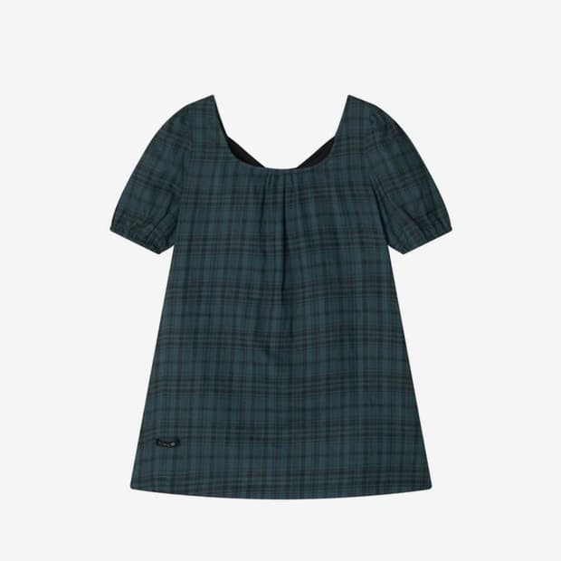 콜로신스 Black Tie Blouse Teal Check 체크 블라우스