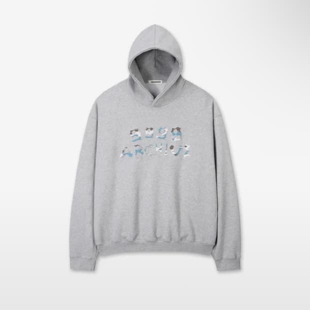 9999아카이브 그레이 후드티 Grunge Bone Logo