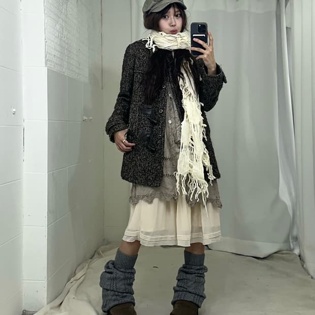 브라운베이지 그런지 하구미 겨울 코디세트