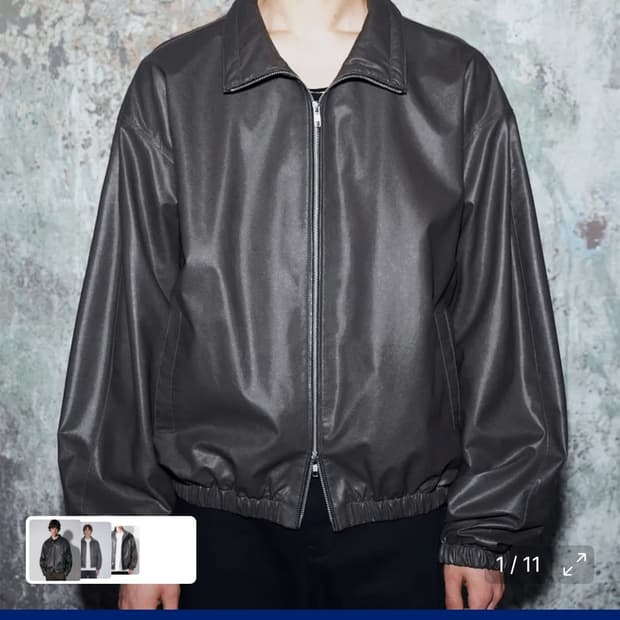 도프제이슨 오버핏 비건 레더 와이드 브레이커 자켓 라이트그레이