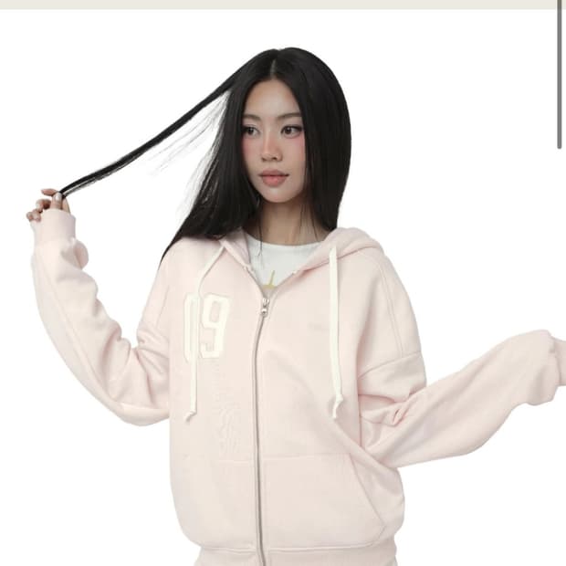 클리시어 09 넘버링 후드집업 핑크